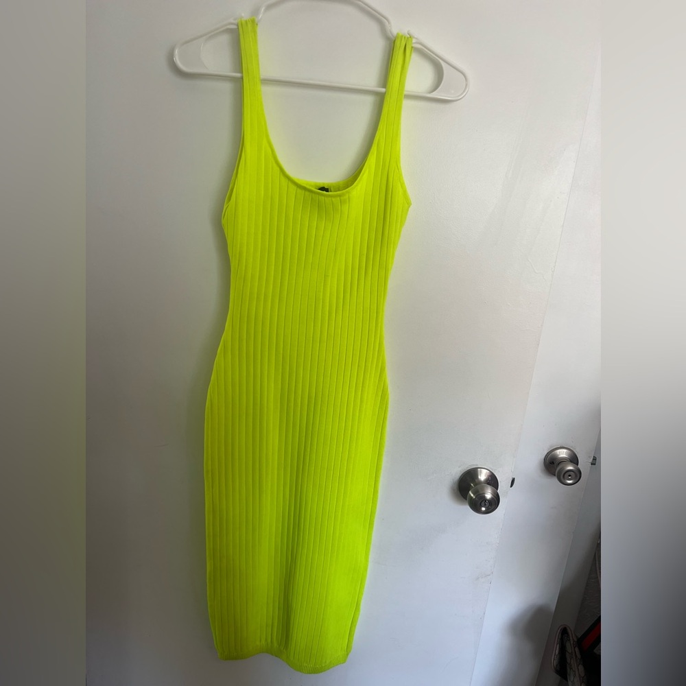 Neon Yellow Ribbed Dress